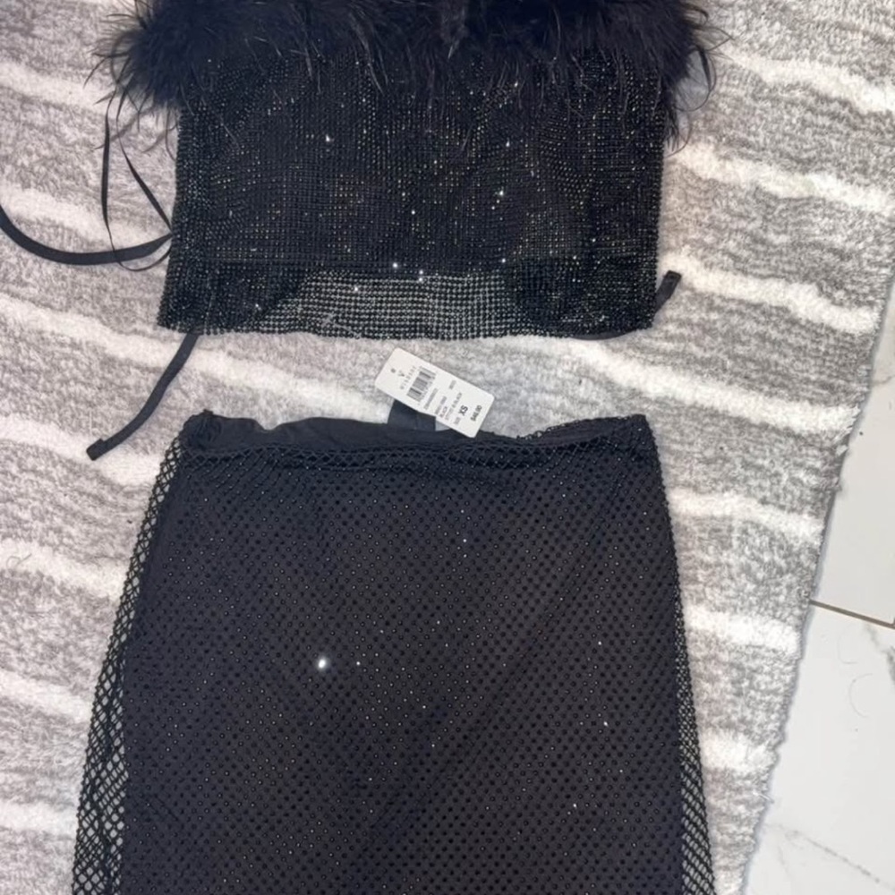Windsor Black Skirt Set with Feather Detail